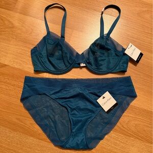 Calvin Klein Teal Lace Bra and Panty Set